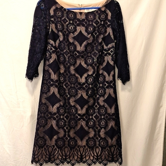 Eliza J Dresses & Skirts - Eliza J women's dress navy blue lace/cream lining size 10 3/4 length sleeves
